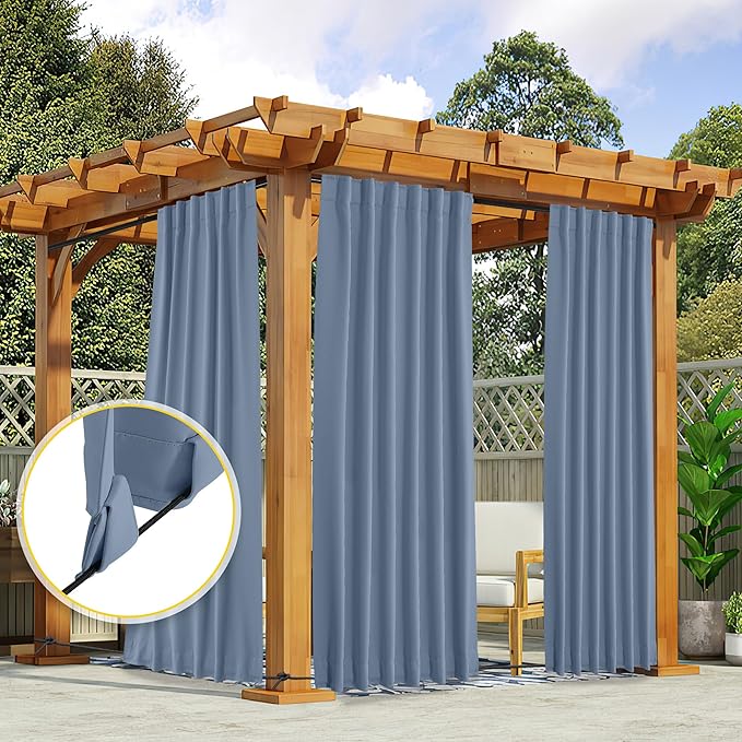 NICETOWN 2 Panels Outdoor Curtains Waterproof Pocket & Back Tab on Top & Bottom - Image 6