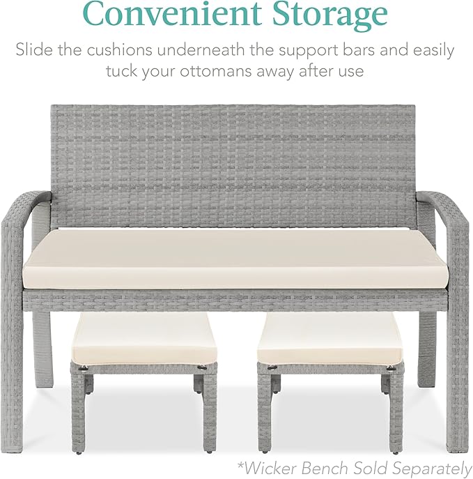 Best Choice Products Set of 2 Wicker Ottomans, Additional Seating, Side Table - Image 5