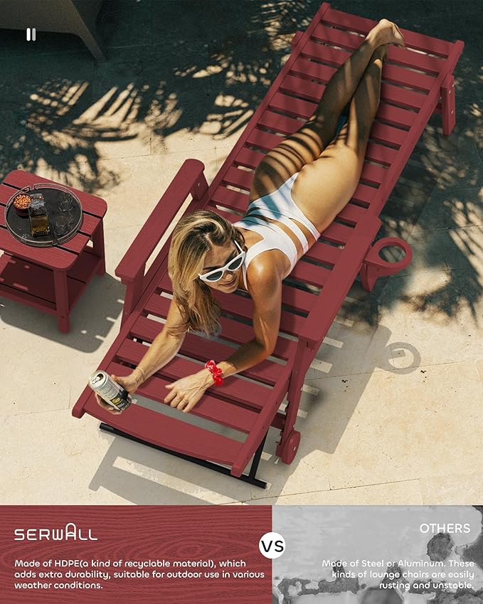 SERWALL Patio Chaise Lounge Chair Set of 2, Poly Lounge Chair - Image 2