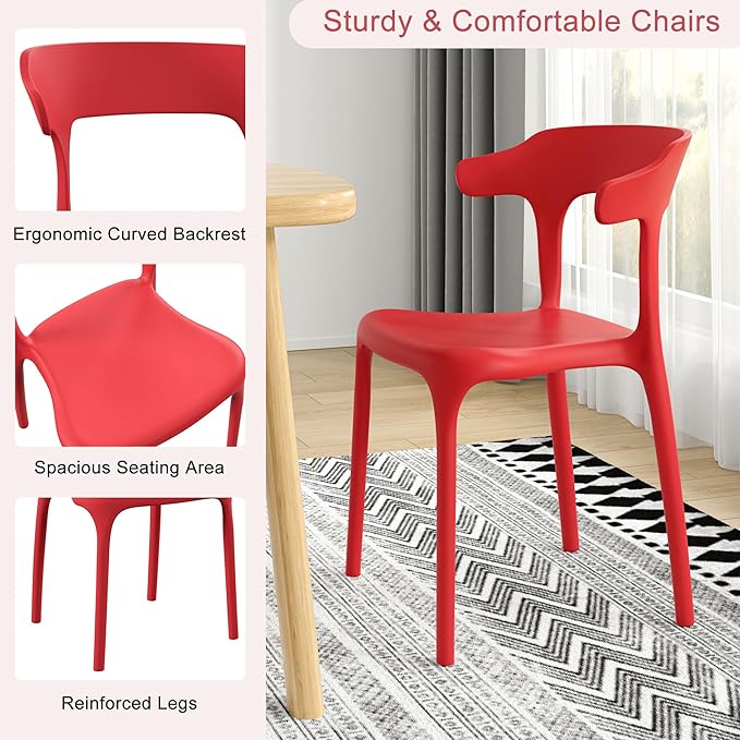VECELO 4 Pack Plastic Stacking Chairs, Stackable Dining Chairs - Image 6