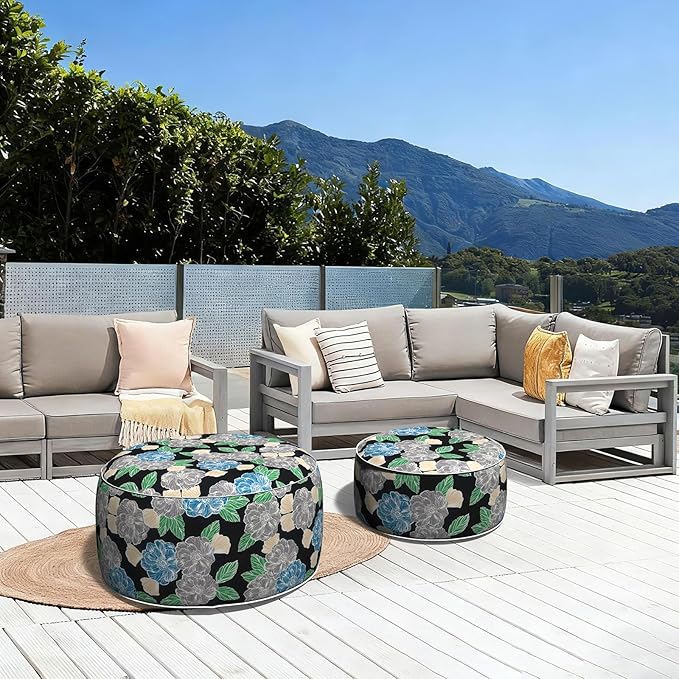 LVTXIII Outdoor Inflatable Ottoman, Fade-Resistant Round Footrest Stool D31”x - Image 5