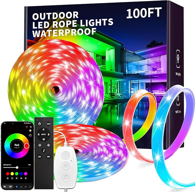 KSIPZE 100ft Outdoor led Strip Lights Waterproof IP68, RGB Outdoor led Lights by KSIPZE