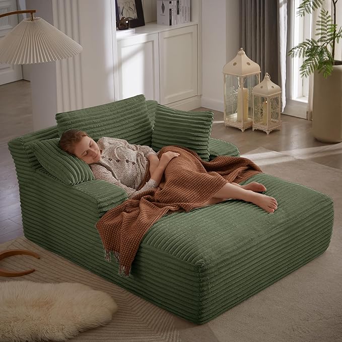 50 Inch Oversized Chaise Lounge Chair Indoor, Corduroy Upholstered Boneless by ivoros