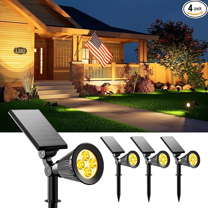 4 Pack Solar Powered Spotlights Waterproof Outdoor by FALOVE