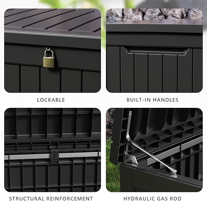 DRATO 280 Gallon Deck Box, Outdoor Large Waterproof Resin Storage Box - Image 5