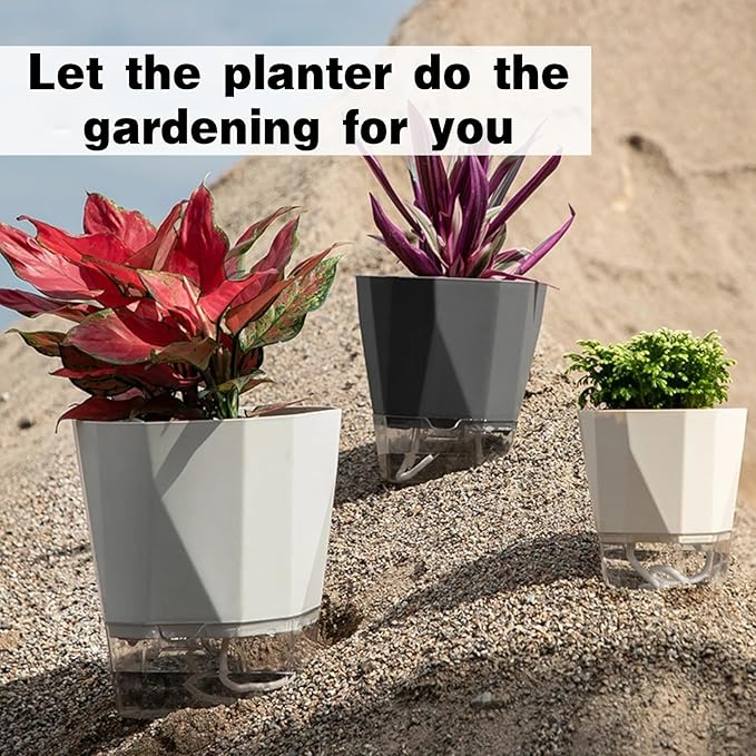 4 Packs Self Watering Plant Pots, Plastic Flower Pots - Image 8