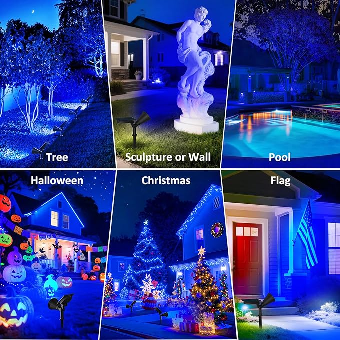 T-SUNUS Blue Solar Lights Outdoor Christmas, 2 Modes Garden Spotlights - Image 6
