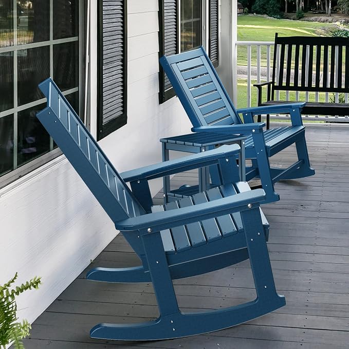GREENVINES Outdoor Rocking Chairs | Porch Rocker | HDPE Plastic | Blue | - Image 5