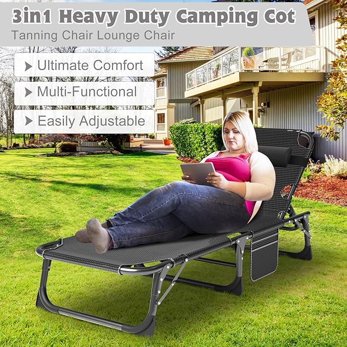 ABORON 2PK Oversized Chaise Lounge Chair, 5 Positions Padded Outdoor Tanning - Image 4