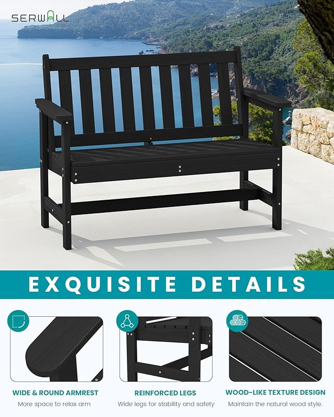 SERWALL Outdoor Bench, HDPE Outdoor Benches Weatherproof, 2-Person Garden Bench - Image 4