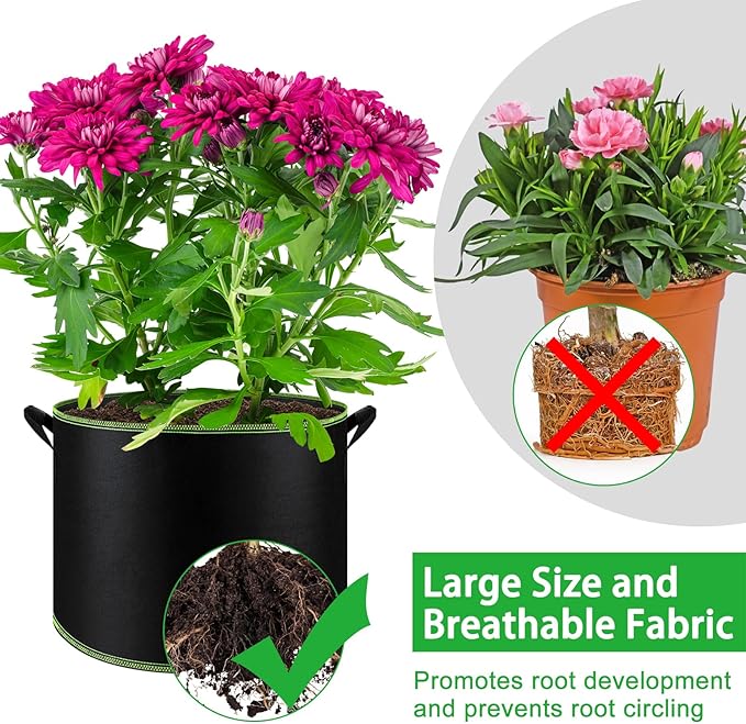 NACHLYNN 5-Pack 5 Gallon Grow Bags Heavy Duty Aeration Fabric Pots - Image 5