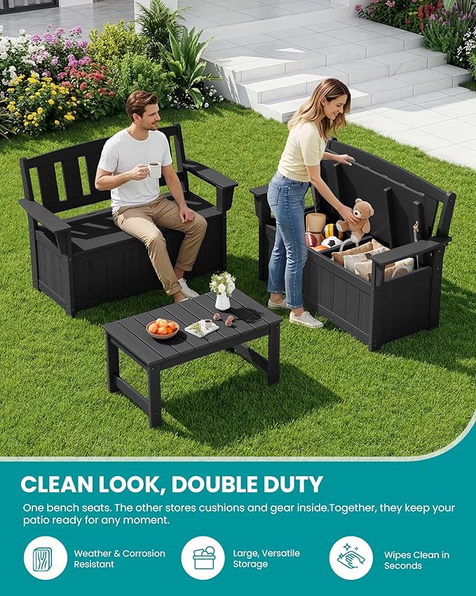 SERWALL HDPE Outdoor Storage Bench, All-Weather, UV-Resistant Deck Box - Image 7