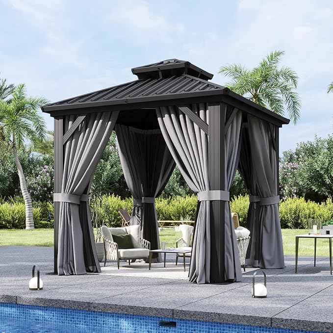 Aoxun 8'x8' Hardtop Gazebo, Aluminum Frame Canopy - Image 9