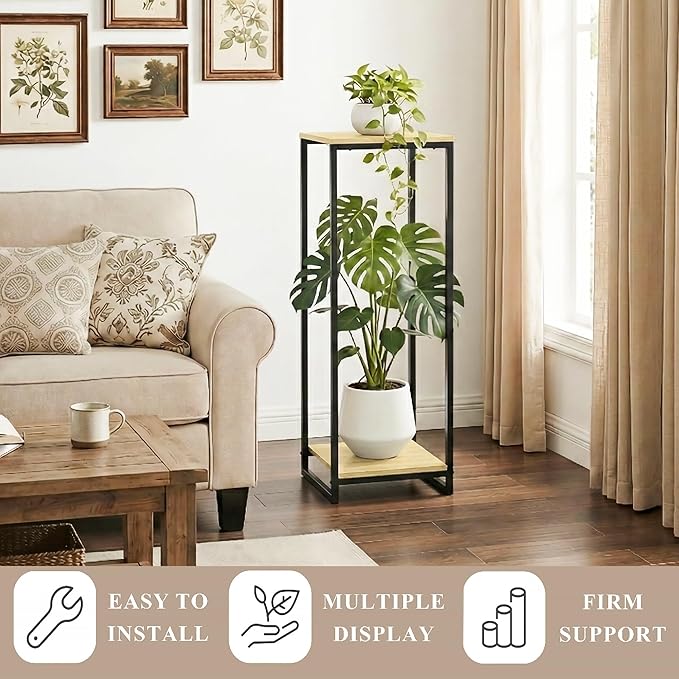 34" Tall Plant Stand Indoor, 2-Tier Modern Plant Shelf, Corner Flower Pot - Image 3