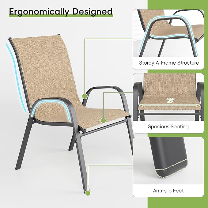 Patio Chairs Set of 4, Outdoor Dining Chairs Stackable - Image 6