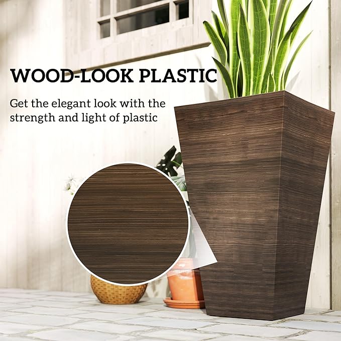 Outsunny Tall Planter for Outdoor Plants Set of 3, 28 Inch Taper Planter - Image 6