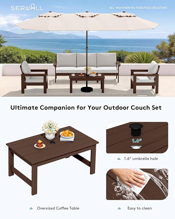 SERWALL HDPE Patio Coffee Table, Rectangle Outdoor Coffee Table, All-Weather - Image 7
