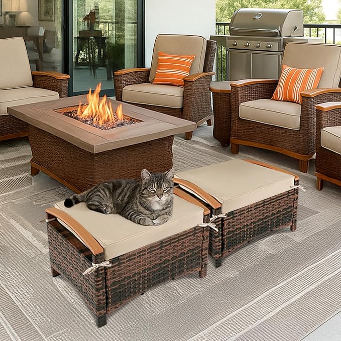 VINGLI Wicker Outdoor Ottoman Set of 2, All Weather PE Rattan Footstool - Image 8