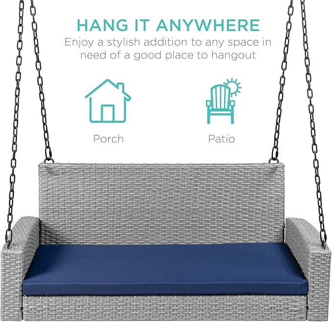 Best Choice Products Woven Wicker Outdoor Porch Swing, Hanging Patio Bench - Image 4
