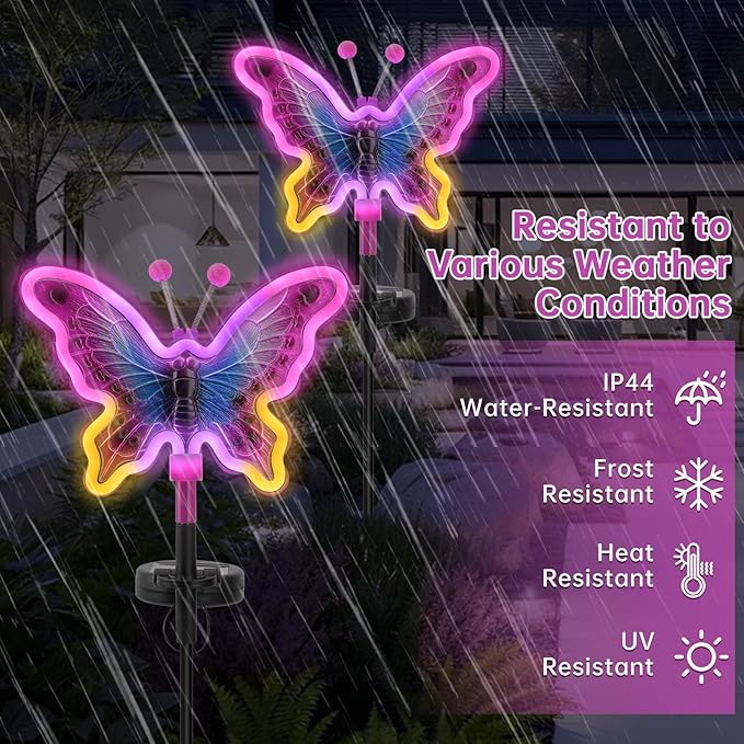 Butterfly Solar Lights, Solar Butterfly Outdoor Light, Garden Decor, Neon - Image 5