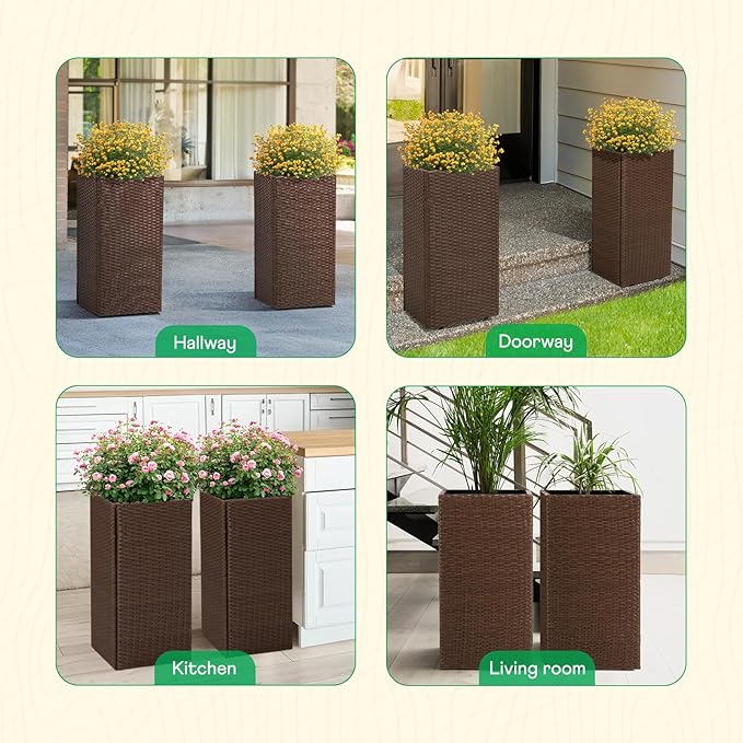IDZO All-Weather Wicker Planters, 24 in Tall Wicker Planters, Self-Watering - Image 6
