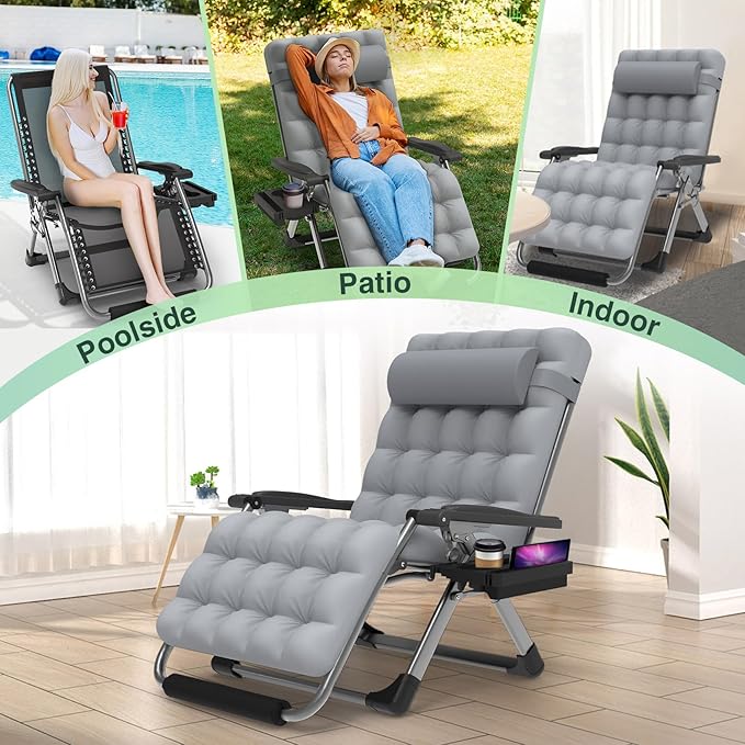 Suteck Oversized Zero Gravity Chair, 33In XXL Lounge Chair w/Removable - Image 8