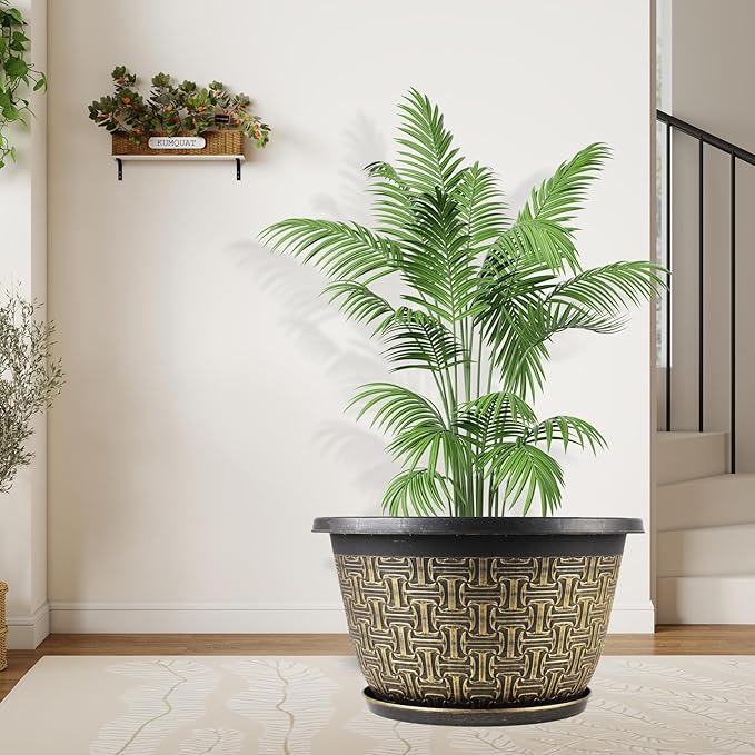 4 Pack 16 Inch Planter, Large Plastic Flower Pots Outdoor Indoor - Image 2