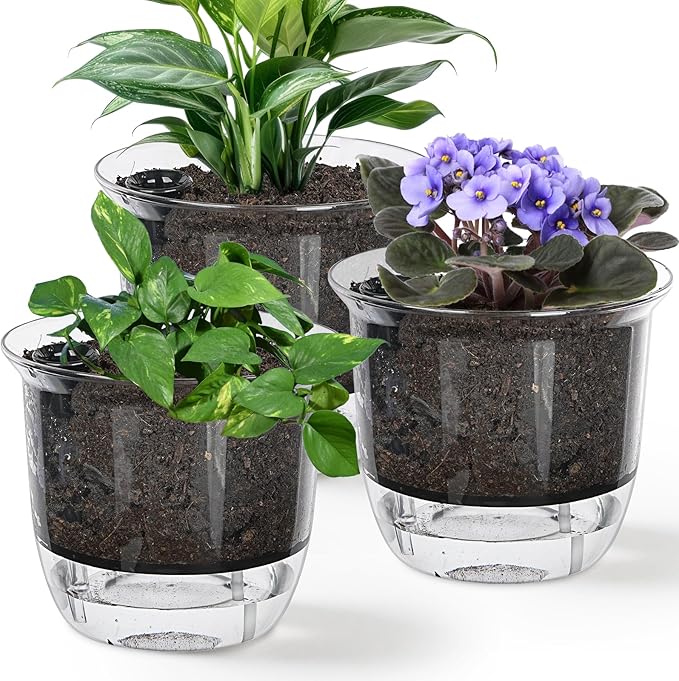 Plant Pots 6 inch Set of 3, Self Watering Pots by IWNTWY