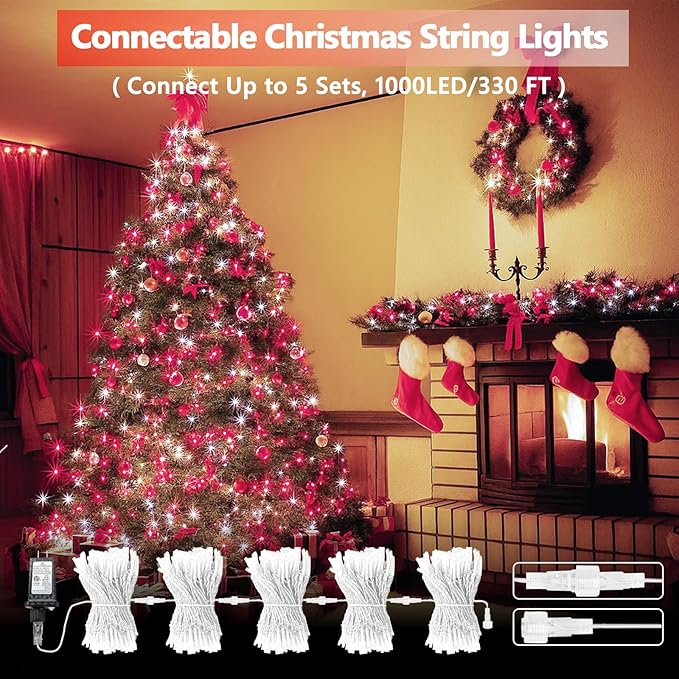 Upgraded Connectable 200 LED String Lights Indoor Outdoor, 66FT Red and White - Image 2