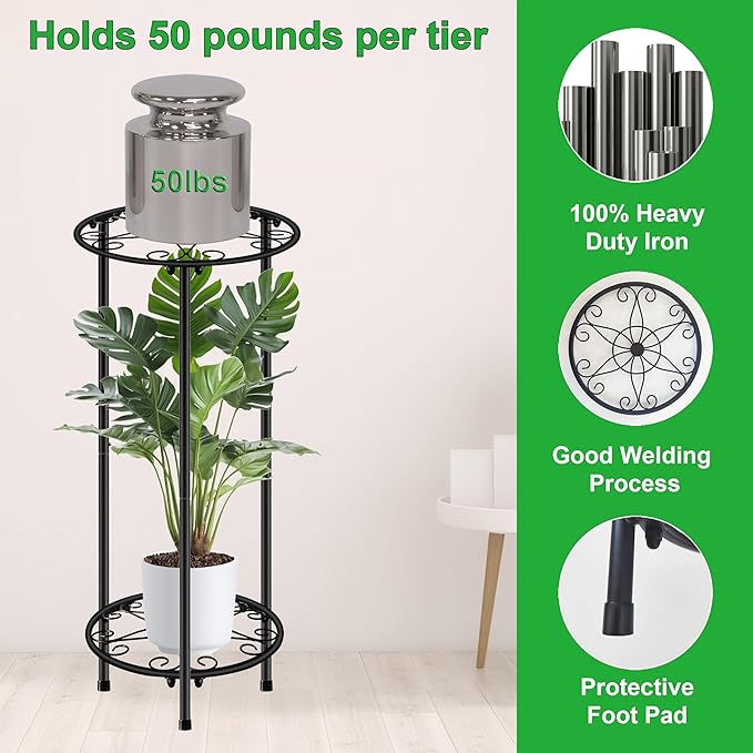 CASIMR Plant Stand Indoor Outdoor, Metal Rustproof Flower Shelf 2 Tier 23.9 inch - Image 2