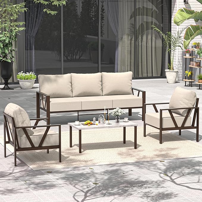 Outdoor Patio Furniture Set, 4 Pieces Metal Patio Furniture Set by COMLAXFIELD