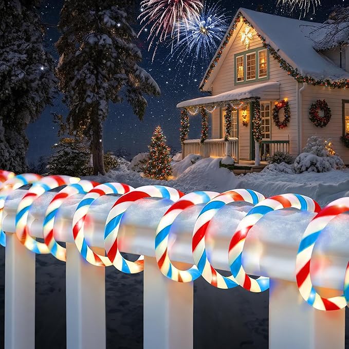 Jnaurb Christmas Candy Cane Lights, 66ft 480 LED Connectable White & Red & Blue by Jnaurb