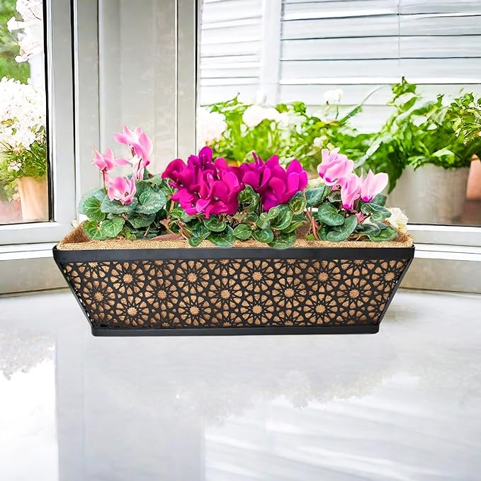 4 Pack 24" Railing Planter Window Box Deck Balcony Rail Planter Black Metal - Image 3