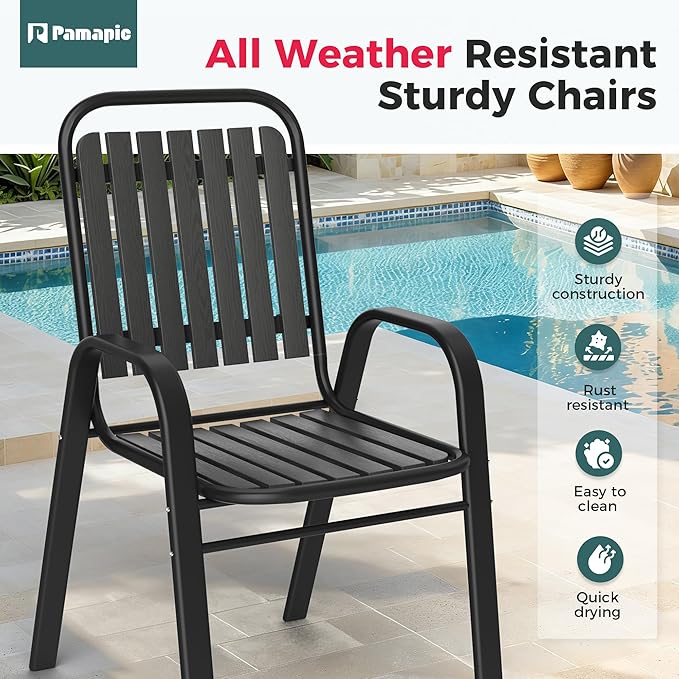 Pamapic Outdoor Dining Sets for 6, Rectangular Steel Slat Table - Image 7