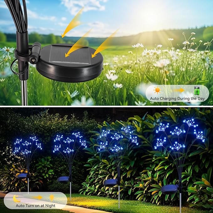 Solar Garden Lights 2 Pack Waterproof Solar Swaying Starburst Light Outdoor - Image 4
