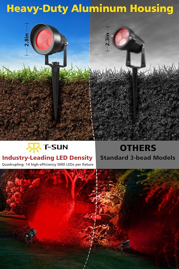 T-SUN Red Spotlight Outdoor, Waterproof LED Landscape Lighting - Image 7