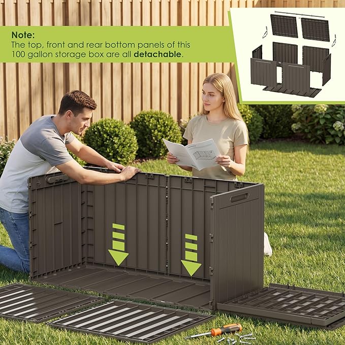 Devoko 100 Gallon Outdoor Storage Box, Waterproof Resin Deck Box - Image 5