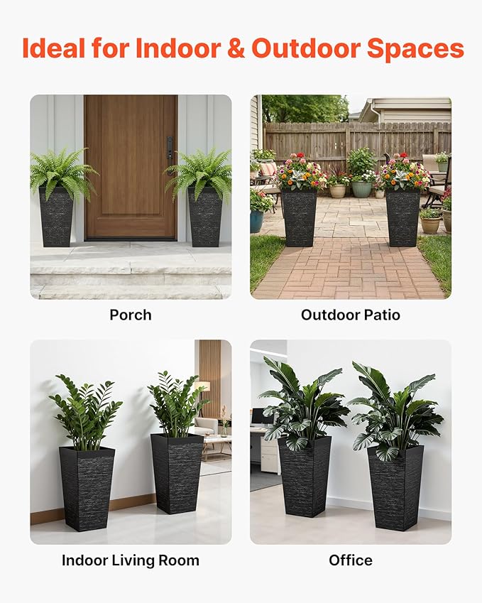 VEVOR Set of 2 Tall Planters for Outdoor Plants 23 inch, Modern Planters for - Image 6