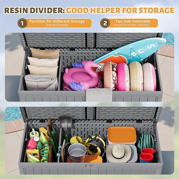 Flamaker Resin Deck Box 270 Gallon, Waterproof Imitation-Wood Lockable Storage - Image 5