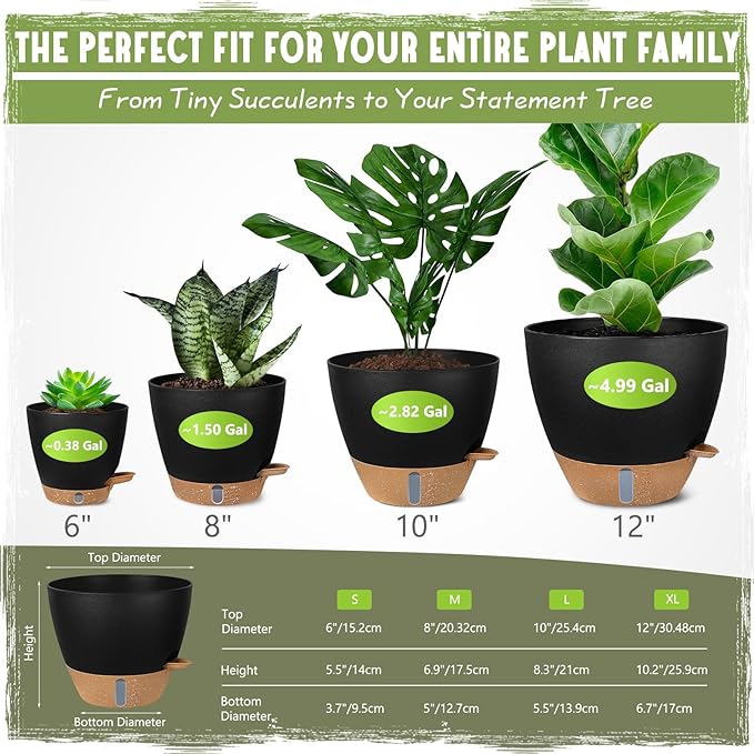 Self-Watering Pots for Indoor Plants 4 Pack, 6/8/10/12 Inch Outdoor Planters - Image 2