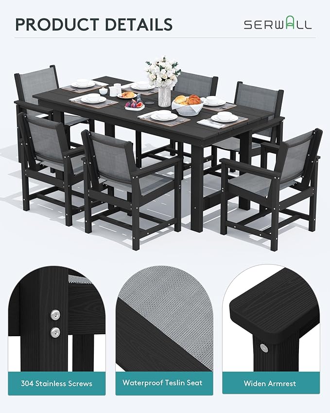 SERWALL Patio Dining Sets for 6, Outdoor HDPE Dining Set - Image 5