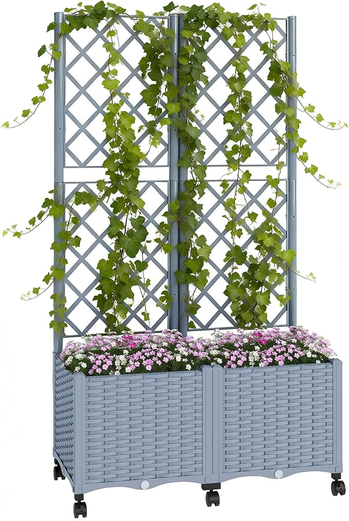 Outsunny Planter Box with Trellis, Self Watering Raised Garden Bed with by Outsunny