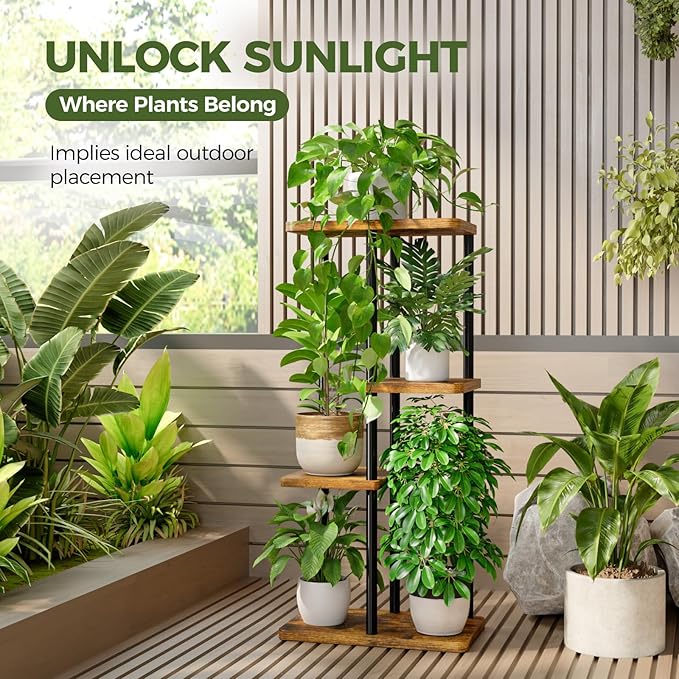 Bamworld Plant Stand Indoor, Corner 4 Tier Metal Plant Shelf - Image 5