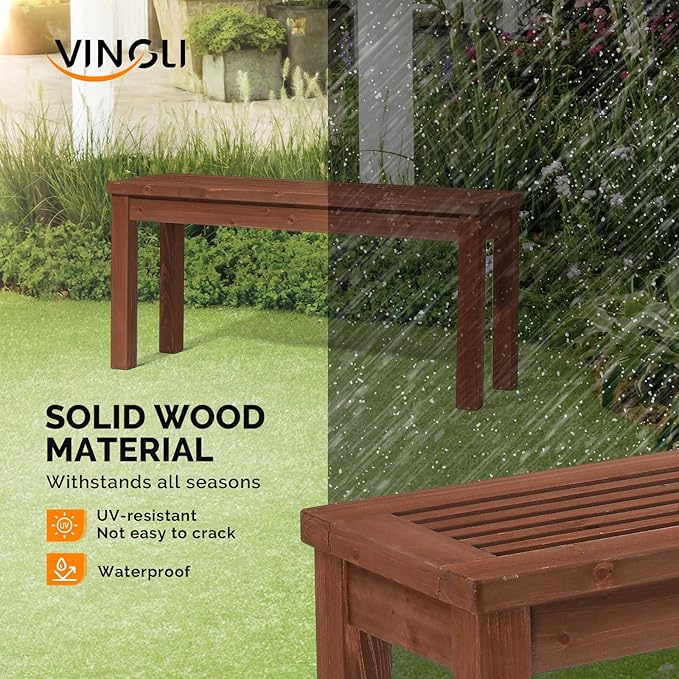 VINGLI Outdoor Wooden Bench, 40” Porch Bench Outdoor Backless Garden Bench - Image 4