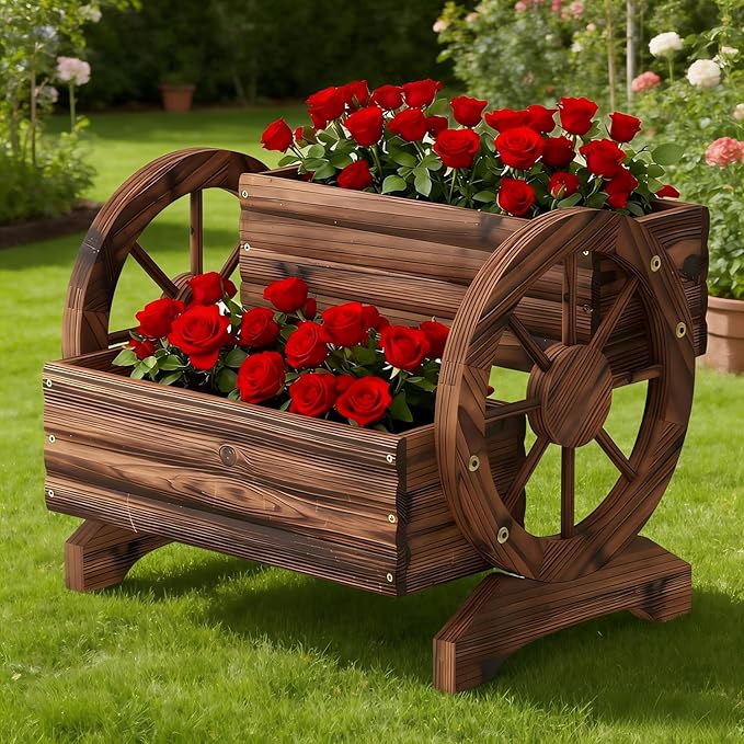 Wooden Wagon Planter Wooden Flower Cart - Image 8
