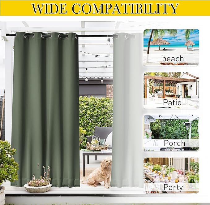 NICETOWN 2 Panels Outdoor Curtains Waterproof Fixed Grommet/Back Tab on Top & - Image 7