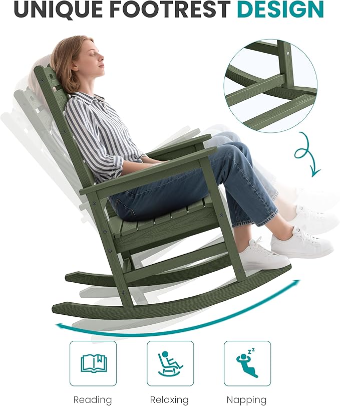 SERWALL Outdoor Rocking Chair Set of 4, Oversized HDPE Patio Rocking Chair - Image 7