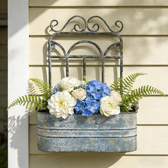 Rustic Metal Wall Planter Vintage Wall Mounted Flower Pot Distressed Wall - Image 5