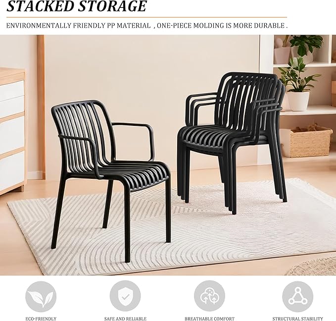 Patio Chairs Set of 4, All-Weather Stackable Outdoor Dining Chairs - Image 3