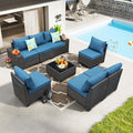 8 Pieces Patio Furniture Set All-Weather Outdoor Wicker Sectional Conversation by JOYURE